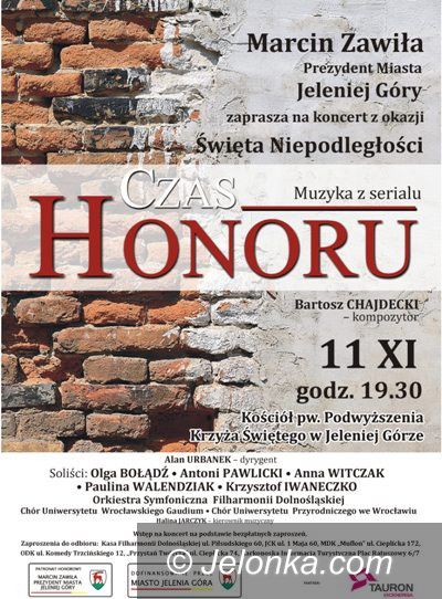 Jelenia Góra: Koncert "Muzyka z serialu Czas Honoru”  w Święto Niepodległości