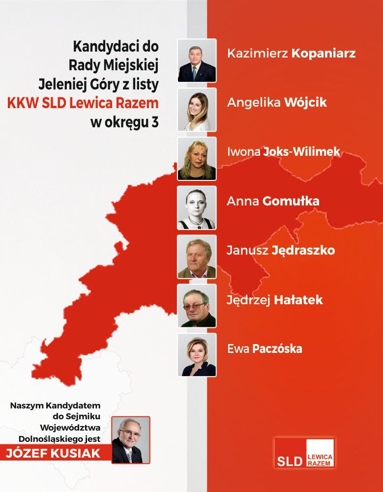 Jelenia Góra: Kandydaci na Radnych z Okręgu III z KKW SLD Lewica Razem