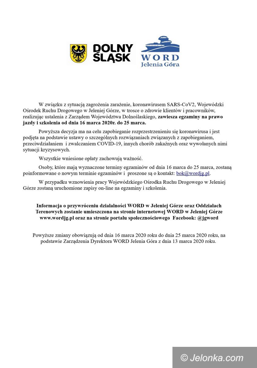 Jelenia Góra: Egzaminy na prawo jazdy zawieszone