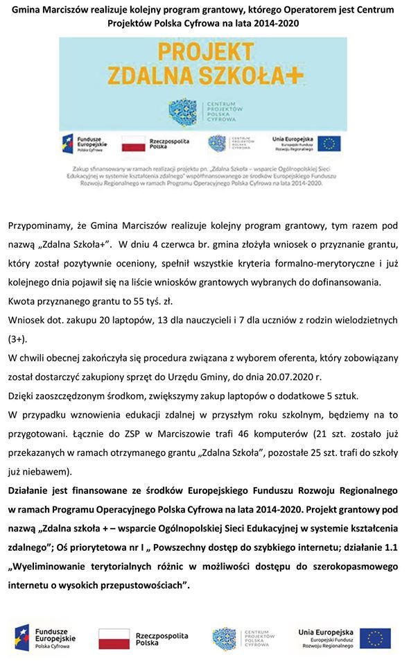 Marciszów: Projekt "Zdalna Szkoła +"