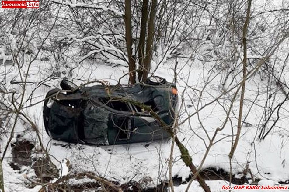 Lubomierz, Radoniów: Auto spadło ze skarpy
