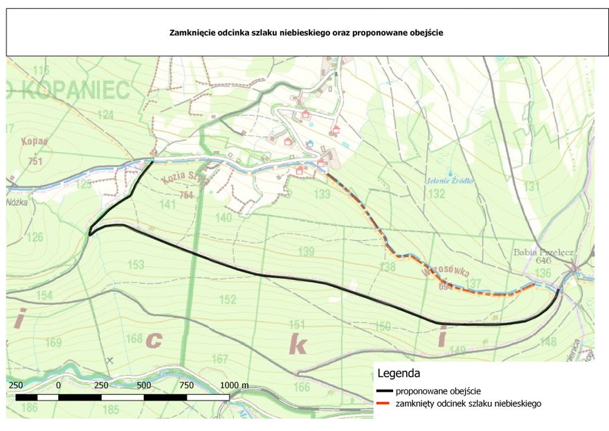 Powiat: Zamknięty niebieski szlak przy Kopańcu