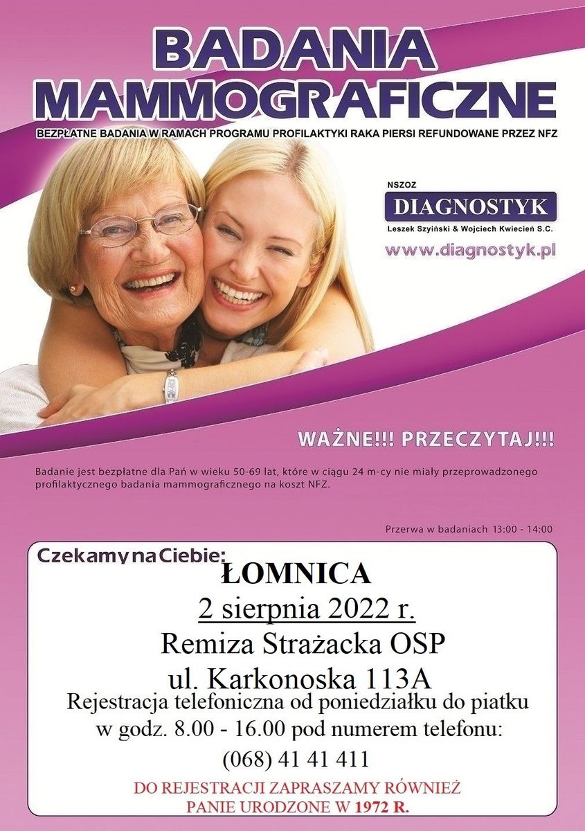 Łomnica: Badania mammograficzne w Łomnicy