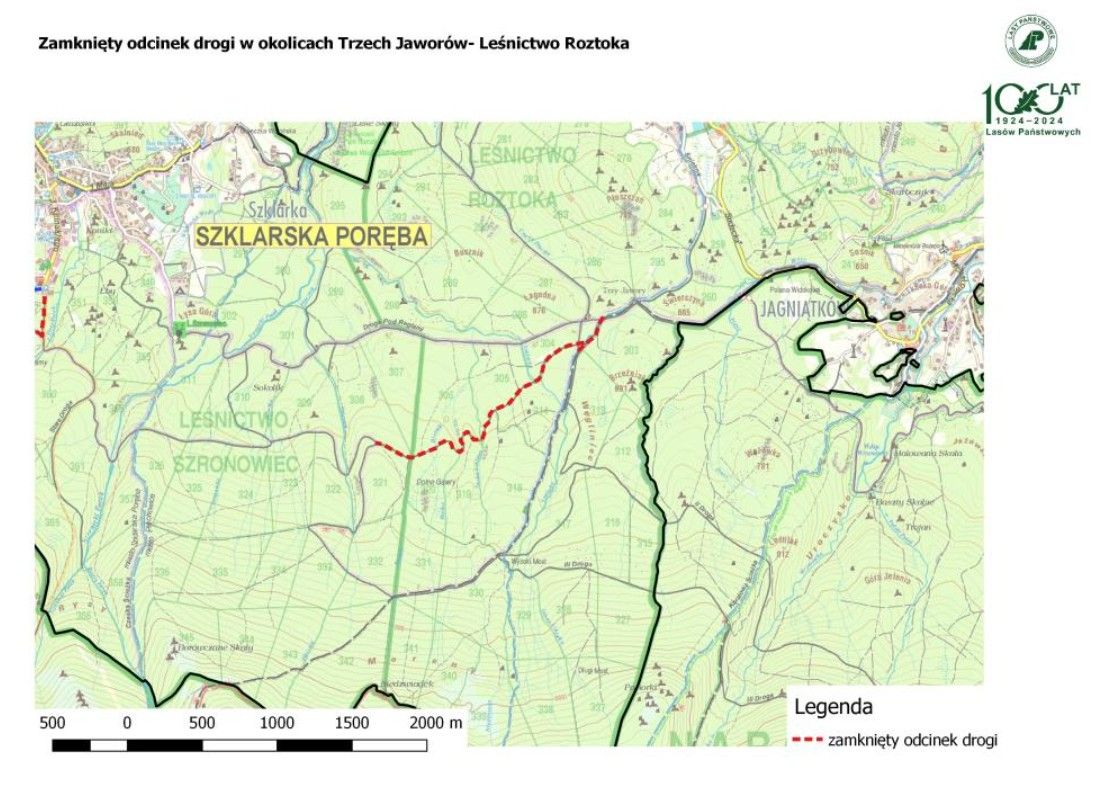 Szklarska Poręba: Zamknięta droga w okolicy Trzech Jaworów