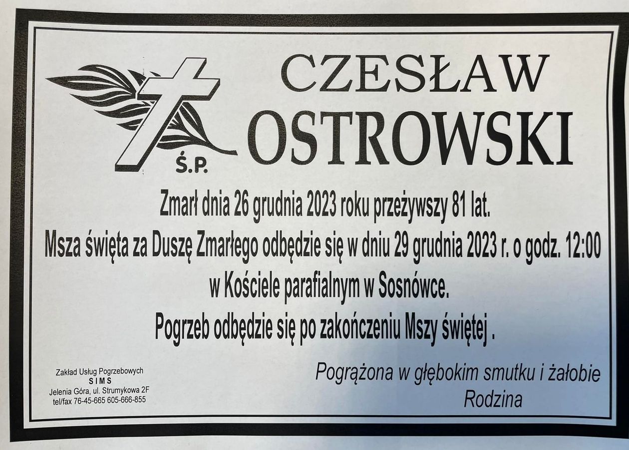 Sosnówka: Ostatnie pożegnanie Czesława Ostrowskiego