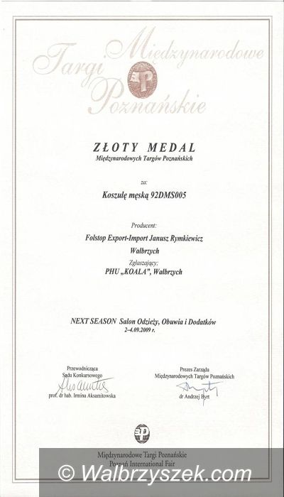 Wałbrzych/Poznań: Dwa Złote Medale MTP dla wałbrzyskiej firmy Folstop
