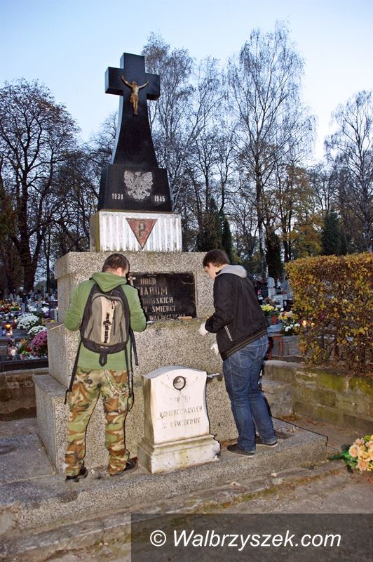 Wałbrzych: Członkowie SLD i FMS uporządkowali Pomnik Ofiar Oświęcimskich