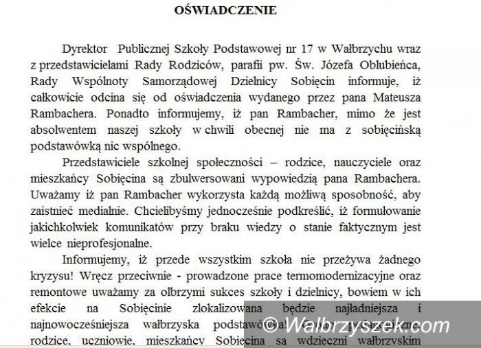 Wałbrzych: Wspólne oświadczenie w sprawie PSP 17