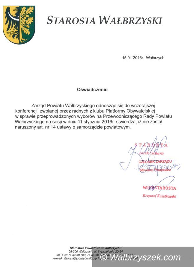 powiat wałbrzyskie: Zarząd Powiatu wydał oświadczenie