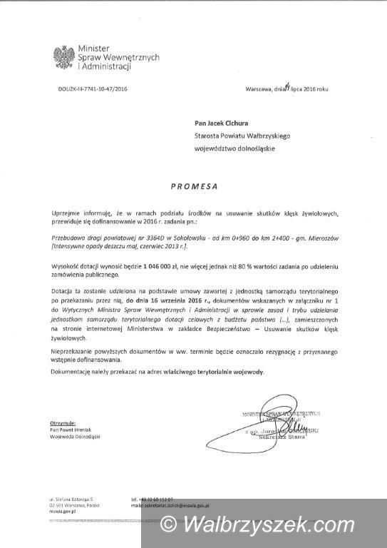 REGION, Sokołowsko: Minister dał pieniądze na remont drogi