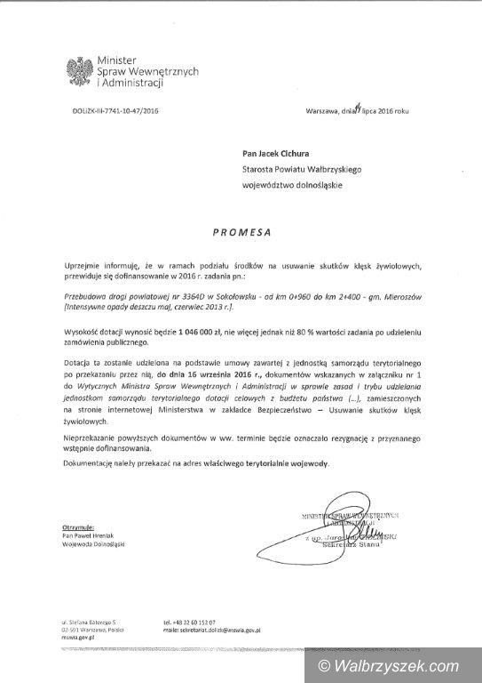 REGION, Sokołowsko: Minister dał pieniądze na remont drogi