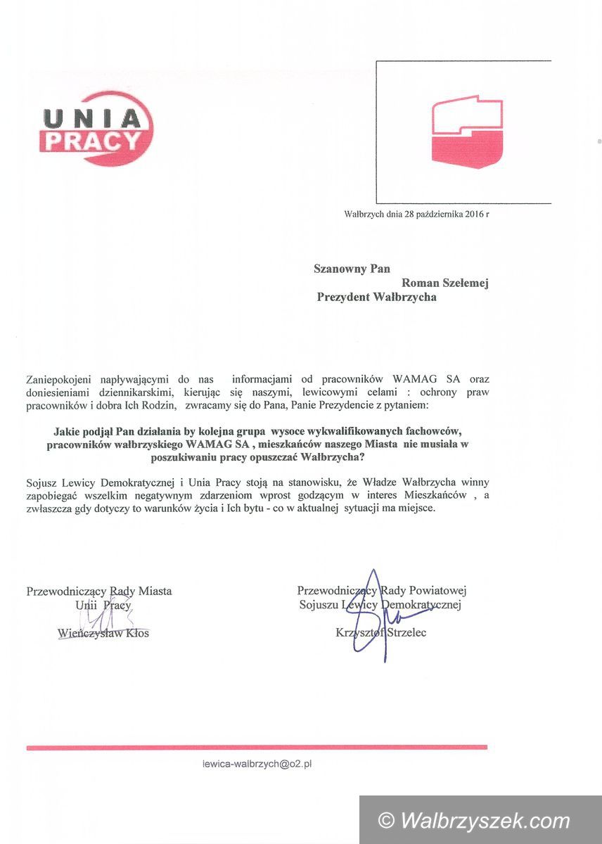 Wałbrzych: SLD i Unia Pracy pytają prezydenta Szełemeja o sytuację WAMAG–u