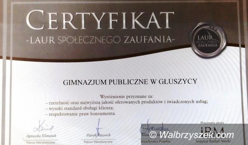 REGION, Głuszyca: „Laur Społecznego Zaufania” dla Gimnazjum Publicznego w Głuszycy
