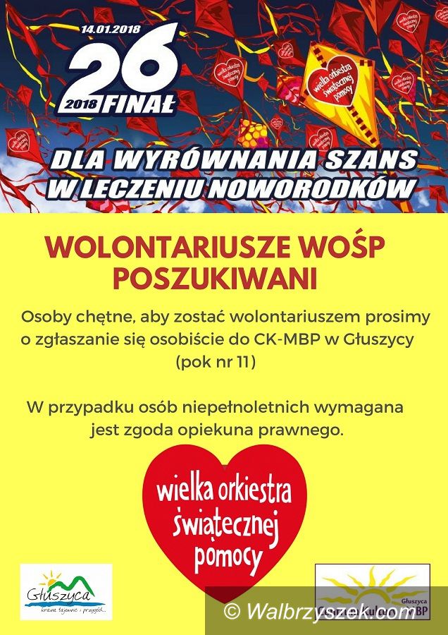 REGION, Głuszyca: Wolontariusze WOŚP poszukiwani