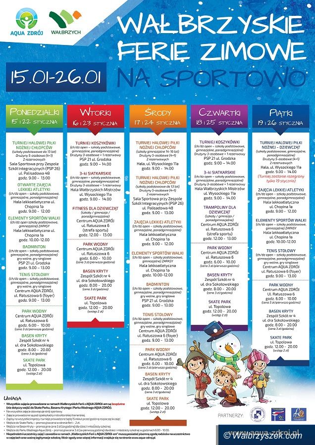 Wałbrzych: Zapraszamy dzieci i młodzież do uczestnictwa w Wałbrzyskich Feriach Zimowych na sportowo