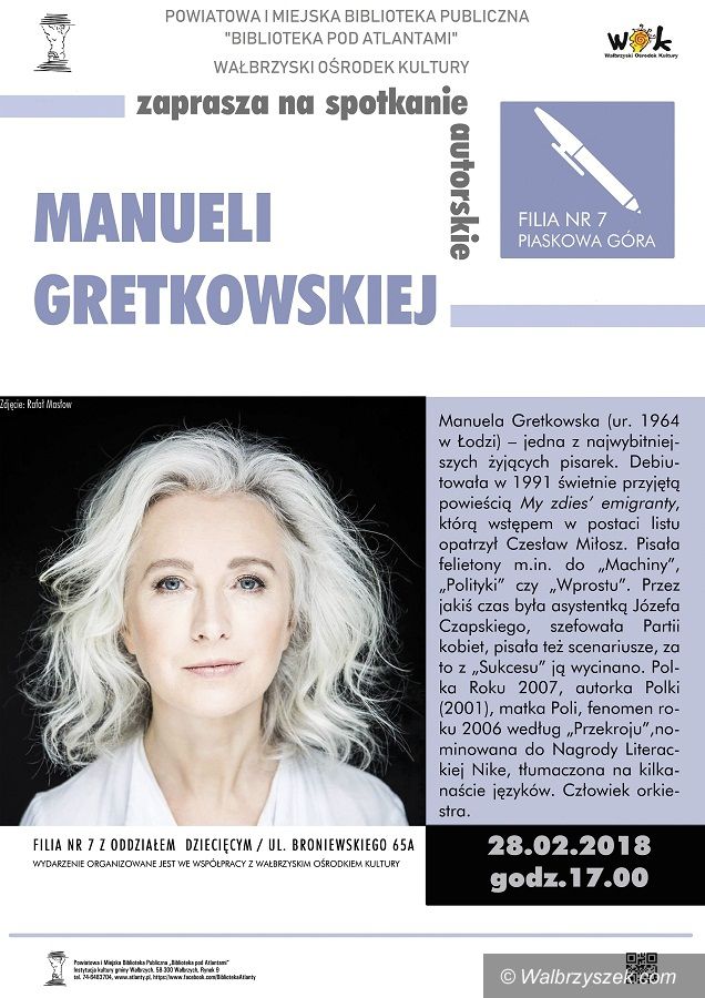 Wałbrzych: Przyjdź na spotkanie z wybitną pisarką Manuelą Gretkowską