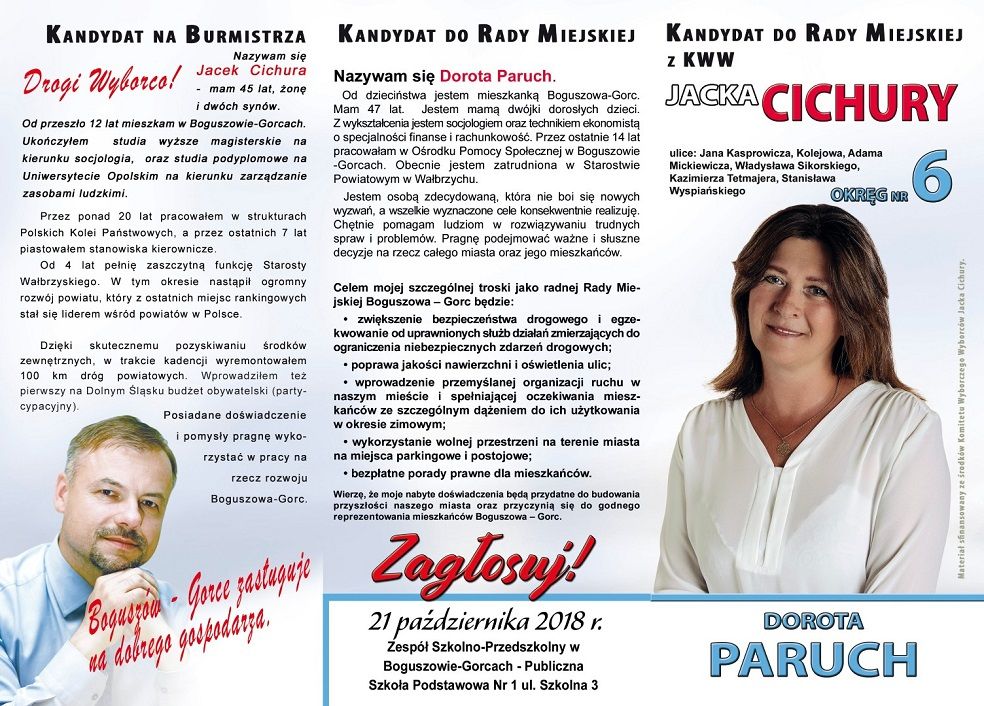 REGION, Boguszów-Gorce: Znamy wyborczą drużynę Jacka Cichury