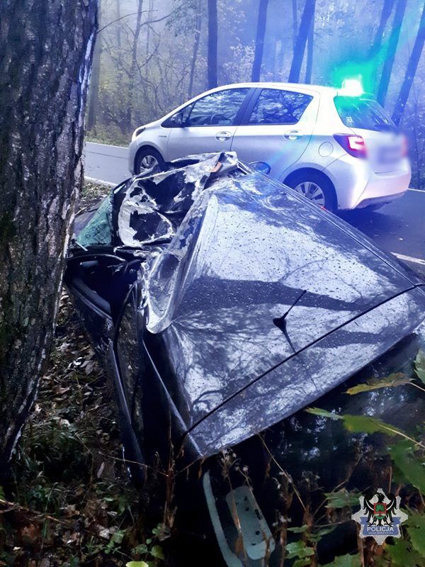 Wałbrzych/REGION: Nietrzeźwy i bez uprawnień do kierowania pojazdami uderzył samochodem osobowym w drzewo