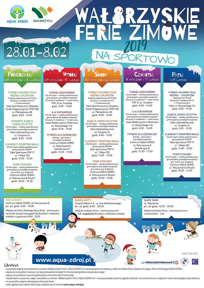 Wałbrzych: Zapraszamy dzieci i młodzież do uczestnictwa w Wałbrzyskich Feriach Zimowych na sportowo!