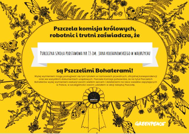 Wałbrzych: Szkoła adoptowała pszczołę