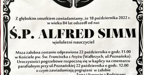 Wałbrzych: Zmarł Alfred Simm