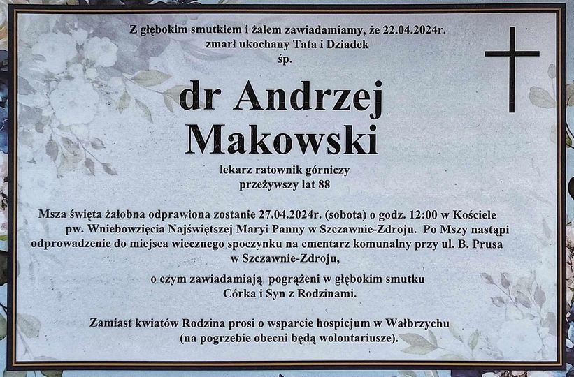 REGION, Szczawno-Zdrój: Zmarł doktor Makowski