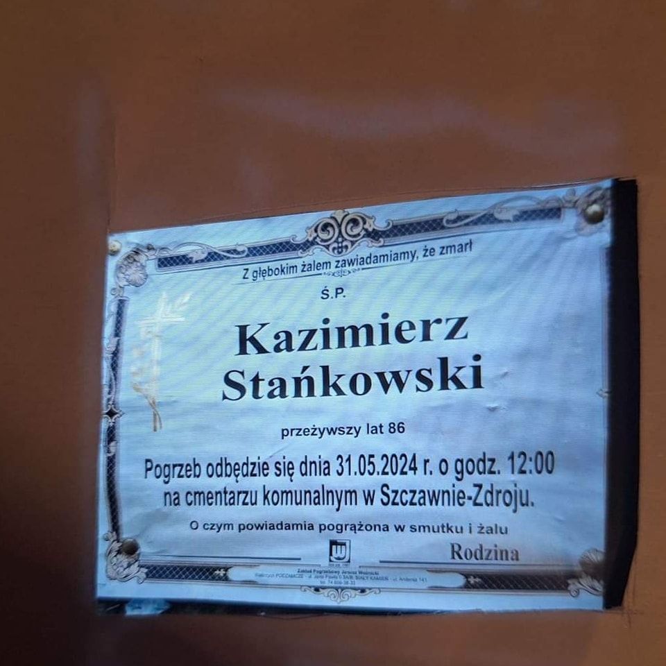 REGION, Stare Bogaczowice: Zmarł Kazimierz Stańkowski