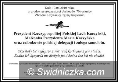 Region - Jaworzyna Śl.: Od dziś księga kondolencyjna w Jaworzynie Śl.