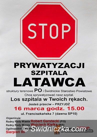 Świdnica: PiS z pielęgniarkami i Sierpniem 80 przeciwko prywatyzacji Latawca