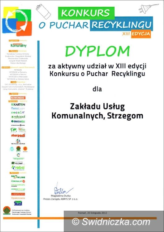 Strzegom/Kraj: ZUK w Strzegomiu wśród najlepszych w Pucharze Recyklingu 2012