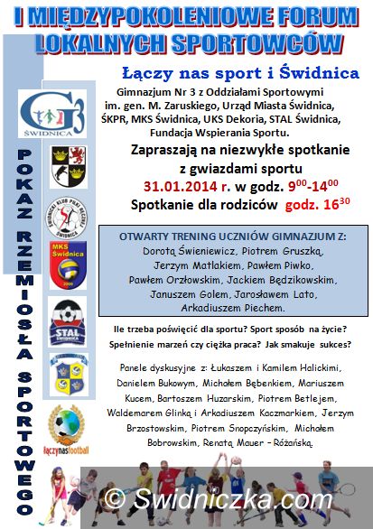 Świdnica: Gimnazjum nr 3 w   Swidnicy zaprasza na I Międzypokoleniowe Forum Lokalnych Sportowców