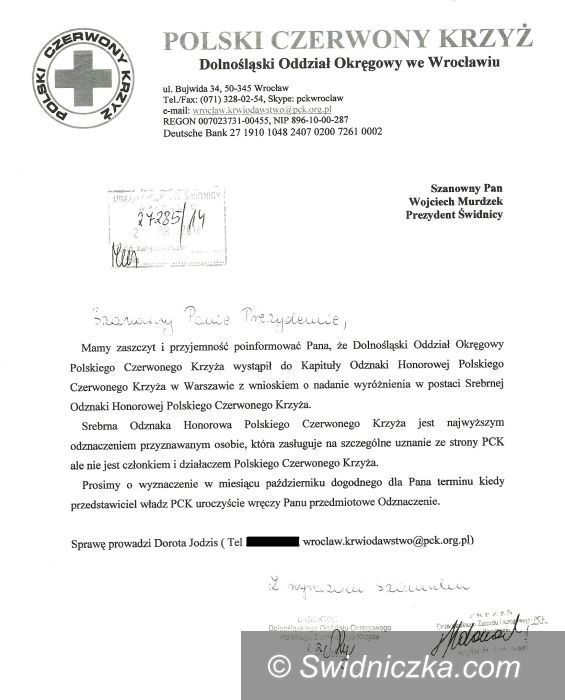 Świdnica: PCK uhonorowało prezydenta Świdnicy