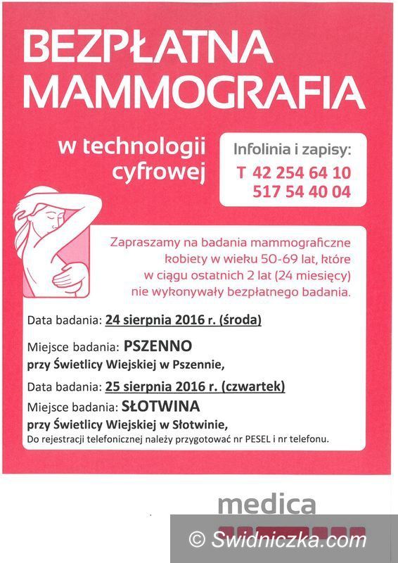 Gmina Świdnica: Bezpłatne badania mammograficzne