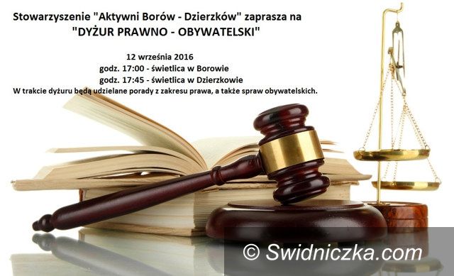 Borów/Dzierzków: Dyżur Prawno–Obywatelski w gminie Dobromierz