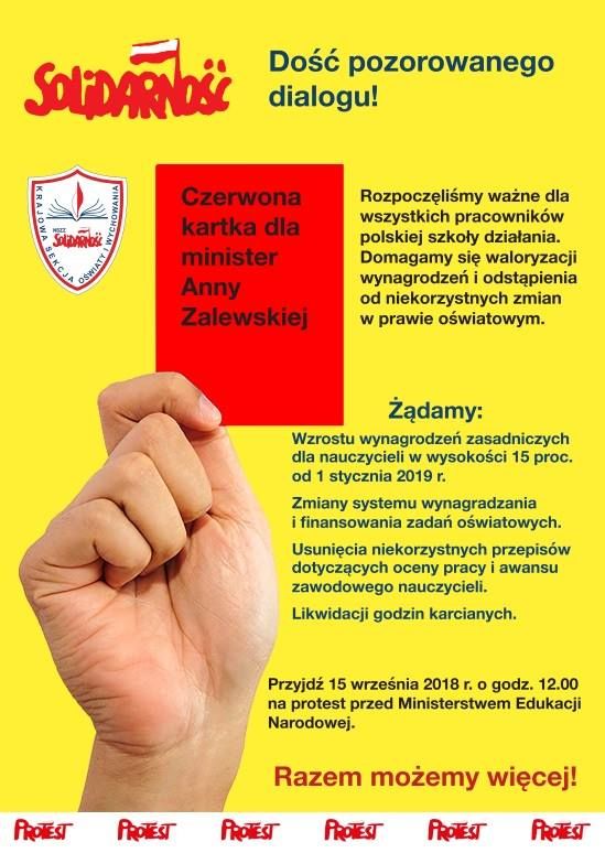 Kraj: Oświatowa Solidarność daje czerwoną kartkę Minister Anni Zalewskiej