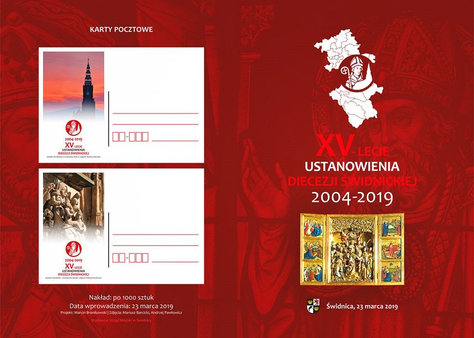 Świdnica: Okolicznościowe karty i znaczki pocztowe na XV–lecie Diecezji Świdnickiej